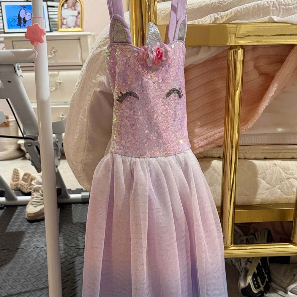 Glittery Lavender Unicorn Kids Dance Dress